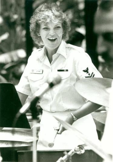 Playing the cello pans with the Navy Steel Band in Summer 1983. (Photo taken by Navy journalist, name unknown)
